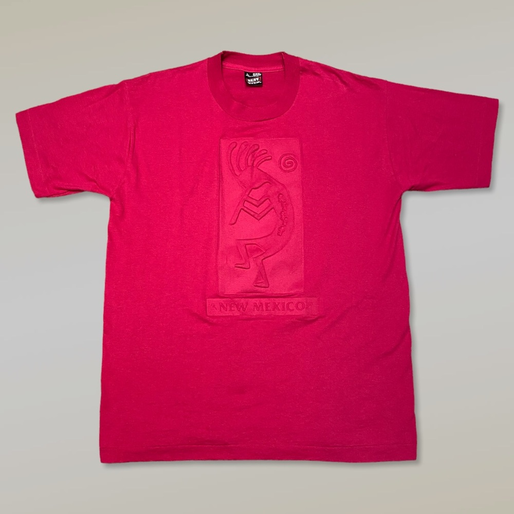 Vintage 90’s Single Stitch Embossed Kokopelli New Mexico Pink Destination Tee